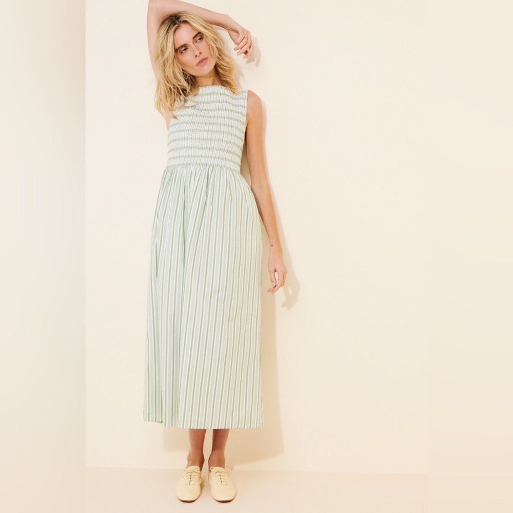 Hill House Cosima Nap Dress XS Apple Green Stripe